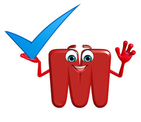 Cartoon Character of alphabet M with right sign