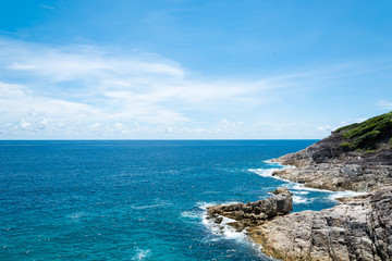 blue sky with sea and rock