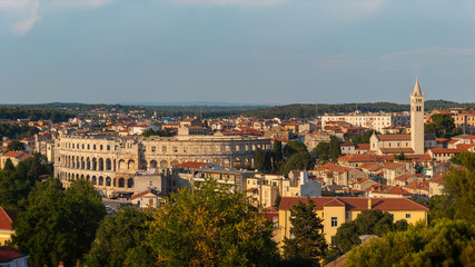 Fototapeta na wymiar Historic Center of Pula City viewed from the Castle , Istria, Croatia