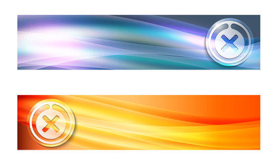 Set of two banners with waves and multiplication symbol