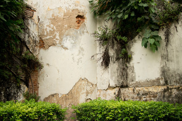 Medium shot of old corner guard tower at colonial era prison in Thailand, Asia