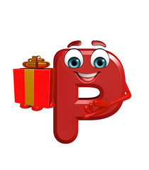 Cartoon Character of alphabet P with gift box