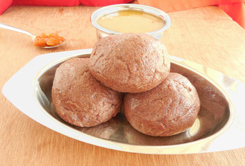 Ragi, or finger millet, balls. Ragi balls are nutritious  vegetarian food with medicinal properties.