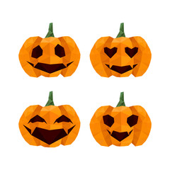 Illustration of funny halloween, origami pumpkins emoticons