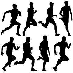 Set of silhouettes Runners on sprint men 