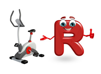 Cartoon Character of alphabet R with exercising machine