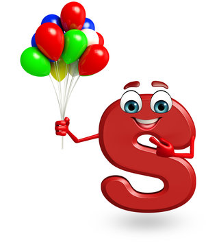 Cartoon Character of alphabet S with balloons