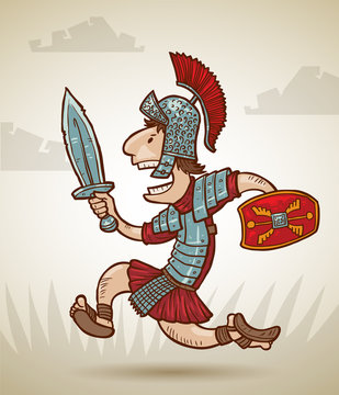 Vector running warrior rome on a light gray background. 