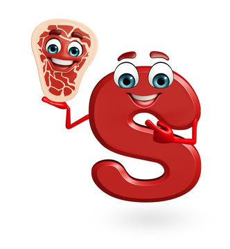 Cartoon Character of alphabet S with meat steak