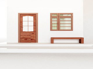 Obraz na płótnie Canvas simple facade, door, bench, window