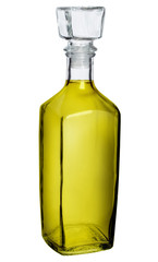 Olive oil in a glass square bottle