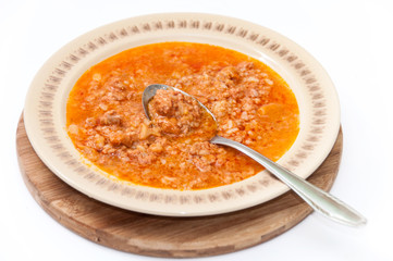 Minced meat with rice served in the plate
