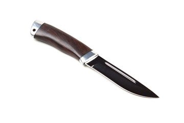hunting knife with wooden handle, isolated