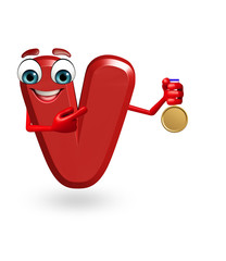 Cartoon Character of alphabet V with medal