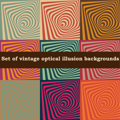 Set of optical illusion backgrounds with 3D effect in vintage colors. Vector illustration.