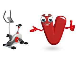 Cartoon Character of alphabet V with exercising machine