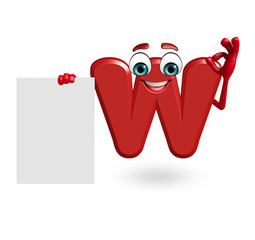Cartoon Character of alphabet W with sign