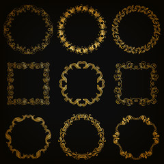 Vector set of gold decorative borders, frame
