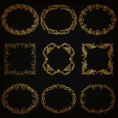 Vector set of gold decorative borders, frame
