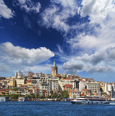 Fototapeta premium Bosphorus with a old town on a background at sunset, Istambul