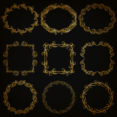 Vector set of gold decorative borders, frame