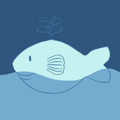 Smile Whale Illustration in blue them color