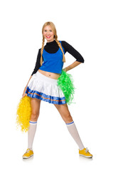 Woman cheerleader isolated on the white