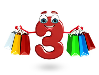 cartoon character of three digit with shopping bags