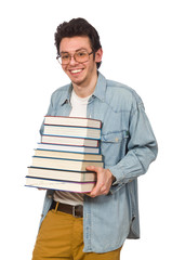 Student with books isolated on white