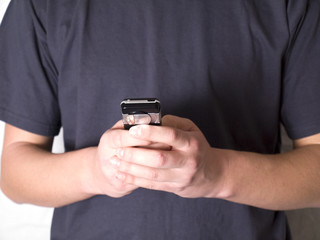 man writing sms