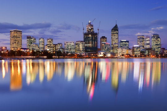 Skyline of Perth, Australia across the Swan River at night