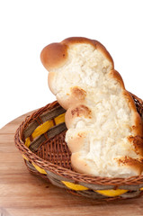 Pastry with cheese in the wooden basket