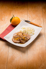 roast with orange sauce and fennel salad