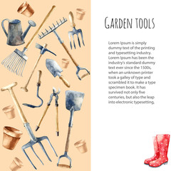 Watercolor garden tools.