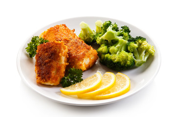 Fish dish - fried fish fillets and vegetables 