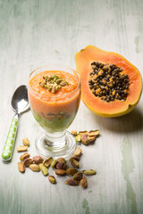 mousse with papaia and pistachio nut