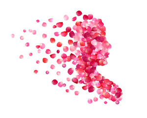 Silhouette of the girl of rose petals