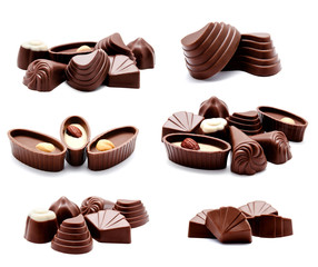 Collection of photos assortment of chocolate candies