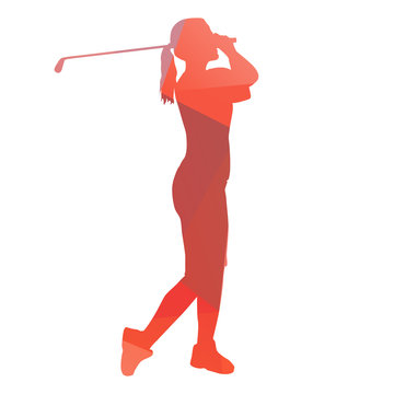 Woman playing golf. Abstract geometrical figure