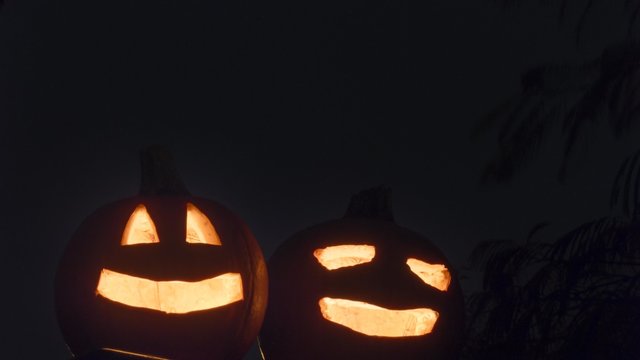 scary halloween pumpkins with night sky
