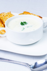 broccoli soup and garlic bread