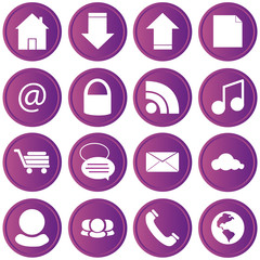 many buttons purple on white background