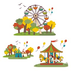Kids fun fair, autumn, vector elements
