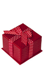 Closed beautiful red box with bow