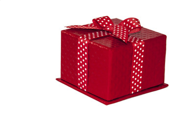 Closed beautiful red box with bow