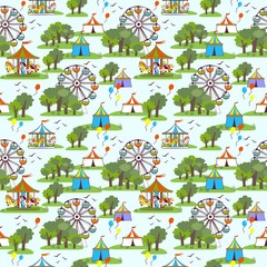 Kids fun fair, summer, vector seamless pattern