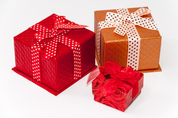 Bunch of gift boxes with bow