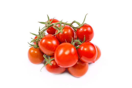 red little  tomatoes called pachino on white background