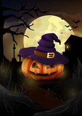 halloween poster with pumpkin and hat