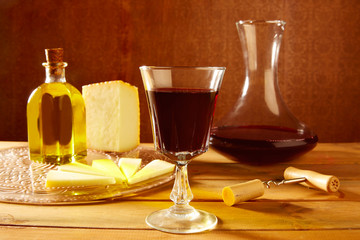 Manchego cheese from Spain in wooden table
